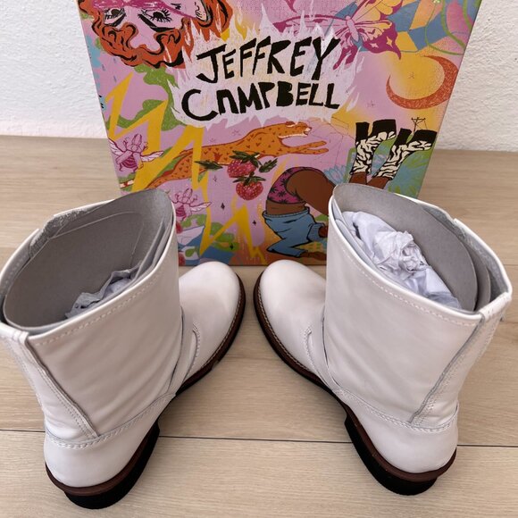 NIB Jeffrey Campbell Standoff White Leather Moto Boots(8.5) 90s Grunge Aesthetic - Picture 11 of 14